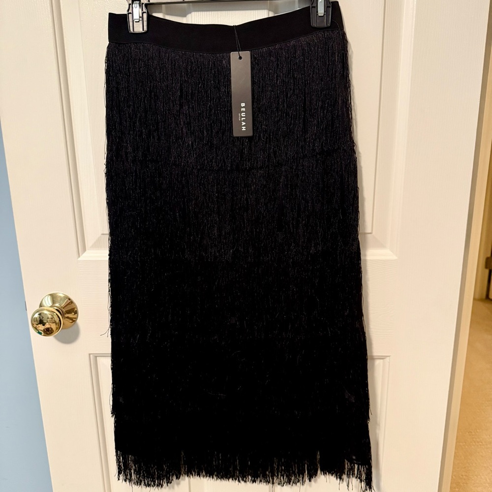 Black Fringe Midi Skirt
